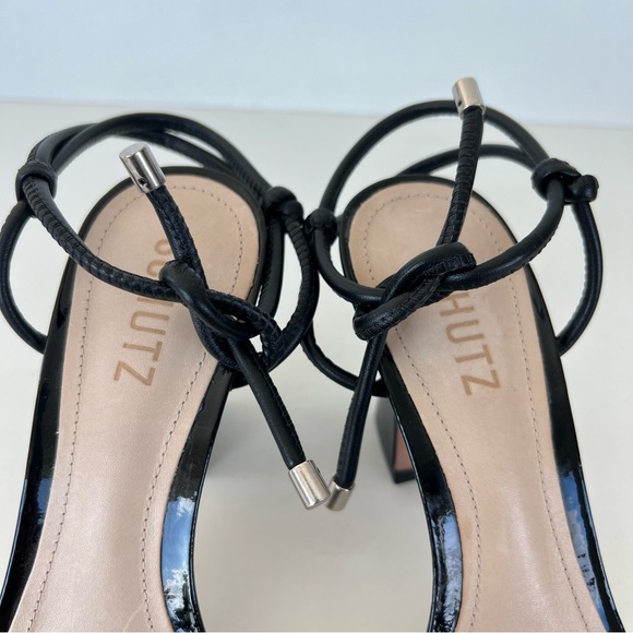 SCHUTZ Paikea Black Stappy Leather Open Toe Ankle Tie Strap Heel Sandal SZ 9 B - Picture 6 of 12